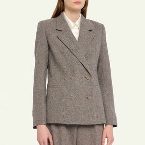 LAFAYETTE 148 tan brown Double Breasted Check Print Wool Jacket blazer